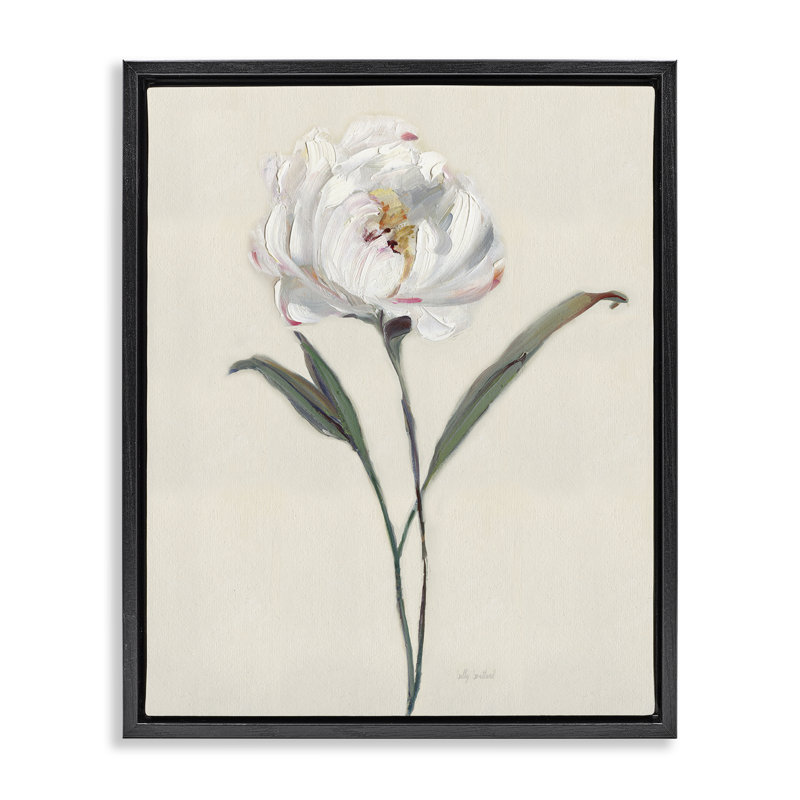 Fleur blanche avec pétales courbés, H 21 po x l 17 po, Cadre flottant noir de jais