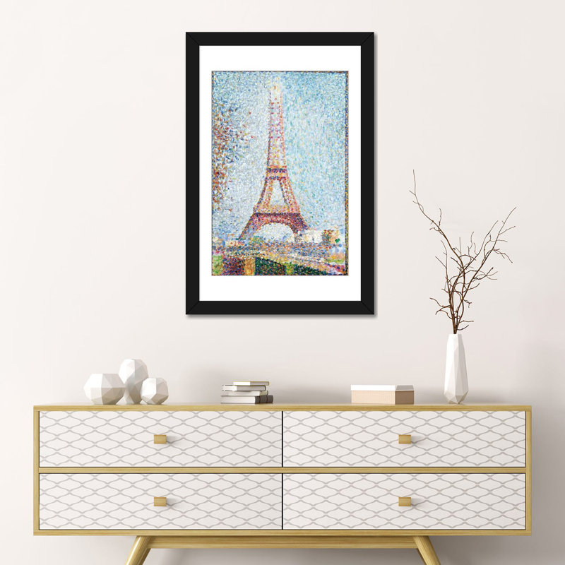 «The Eiffel Tower, 1889» par Georges Seurat, impression sur toile, H 24 po x l 16 po x P 1 po, Papier beaux-arts encadré noir