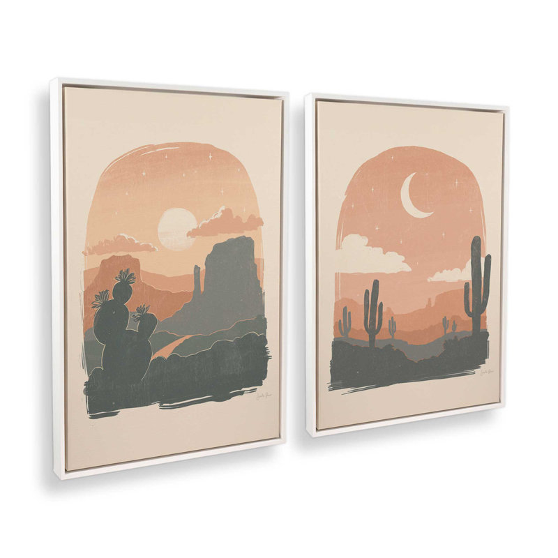 Ensemble de 2 silhouettes de cactus, Cadre flottant blanc opaque, H 19 po x l 26 po
