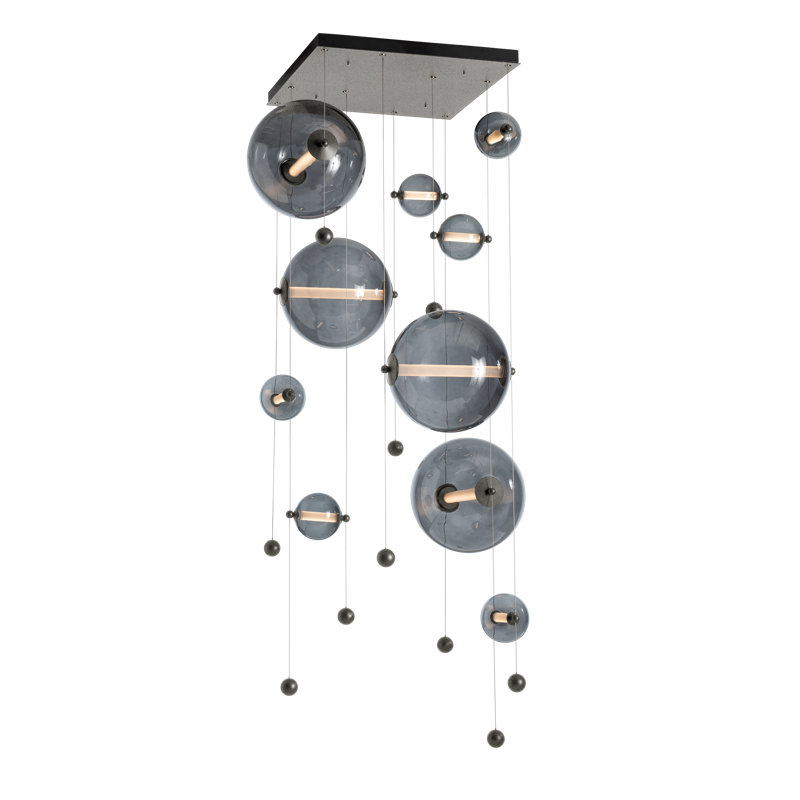 Luminaire suspendu en forme de globe à 10 lumières Abacus, Gris froid, Fer naturel