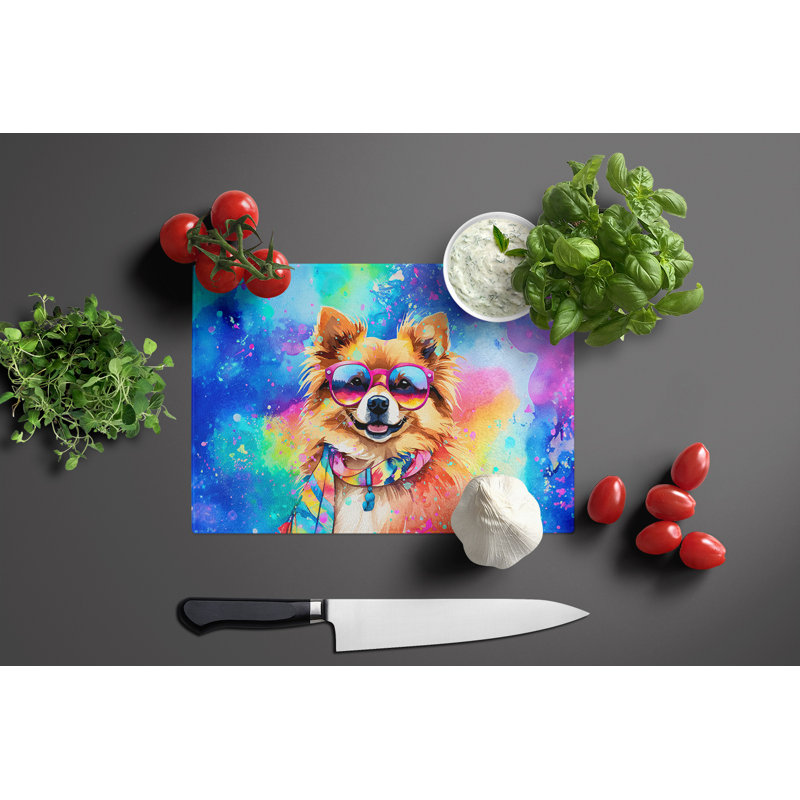 Pomeranian Hippie Dawg Glass Cutting Board Large