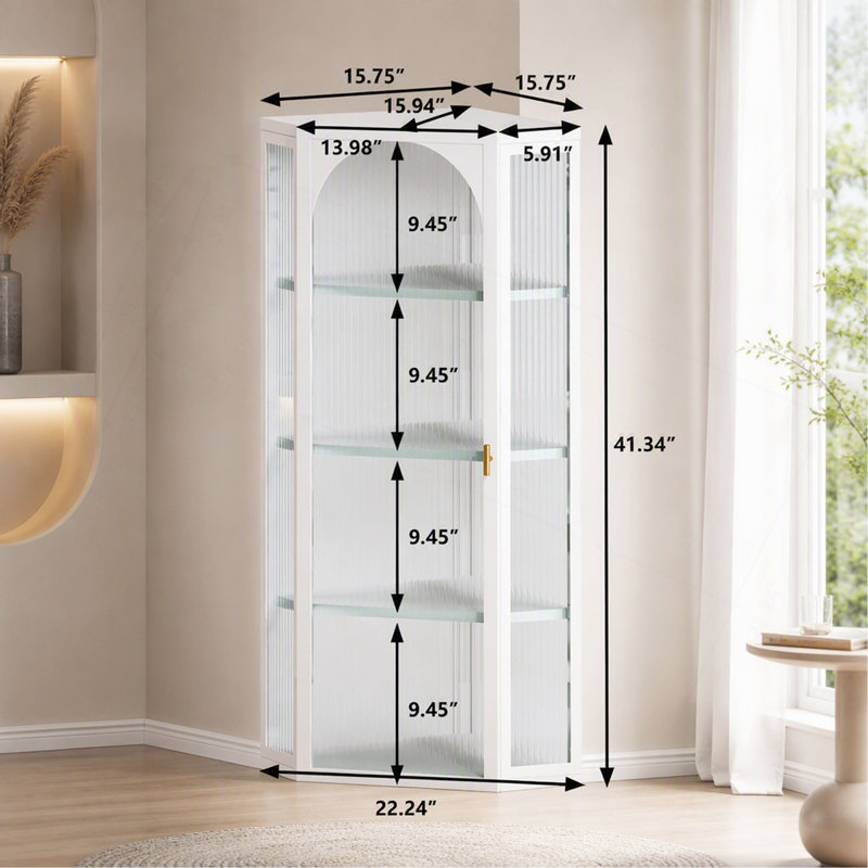 Armoire de coin murale à porte en verre avec rangement à quatre niveaux pour la chambre à coucher, le salon, la salle de bain et la cuisine