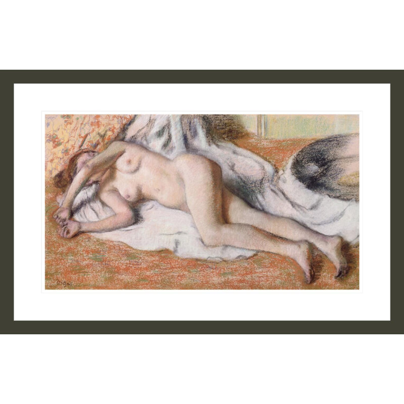 «After the Bath or Inclining Nude» par Edgar Degas, impression giclée encadrée, H 19,34 po x l 29,5 po