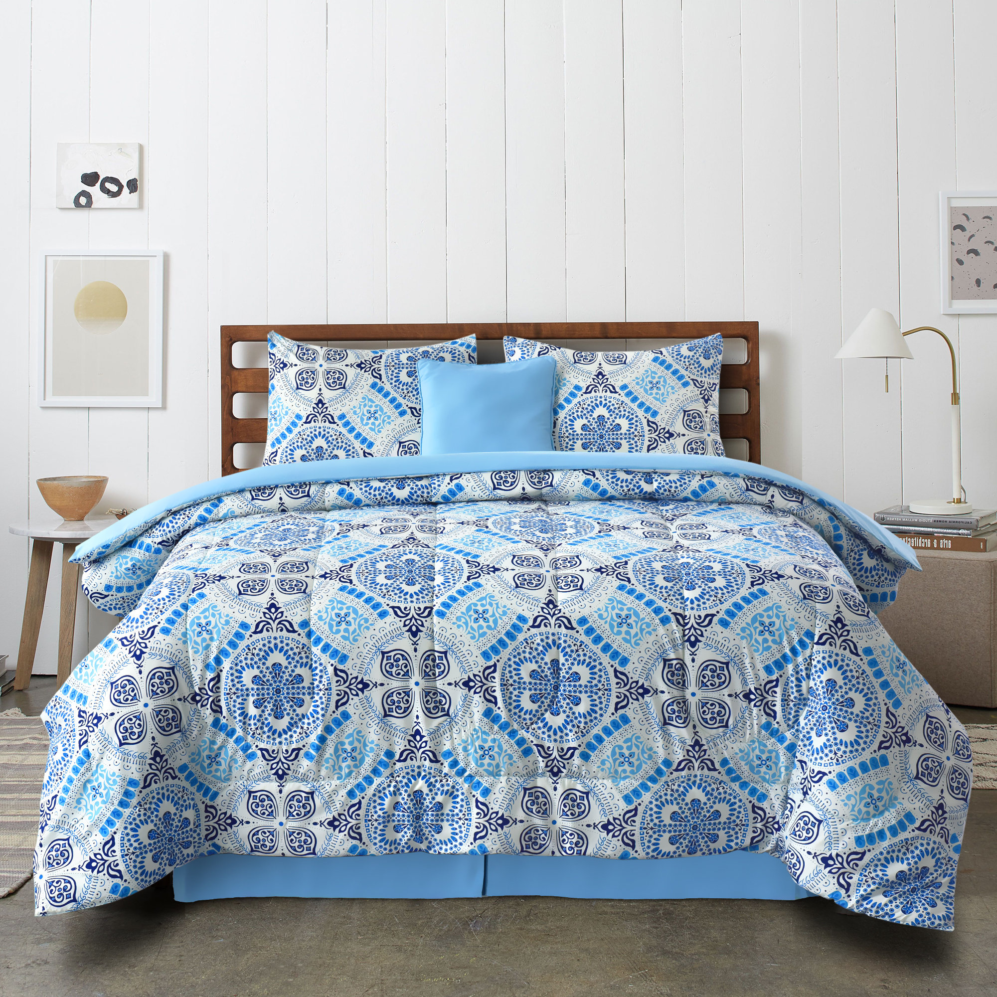 Fernn 5 Piece Comforter set Reversible Comforter with Decorative & Pillow  Sham and Bed Skirt