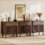 Buffet moderne cannelé à 3 tiroirs et 6 portes de 94,5 po avec rangement pour salon, vestibule, salle à manger-131443782