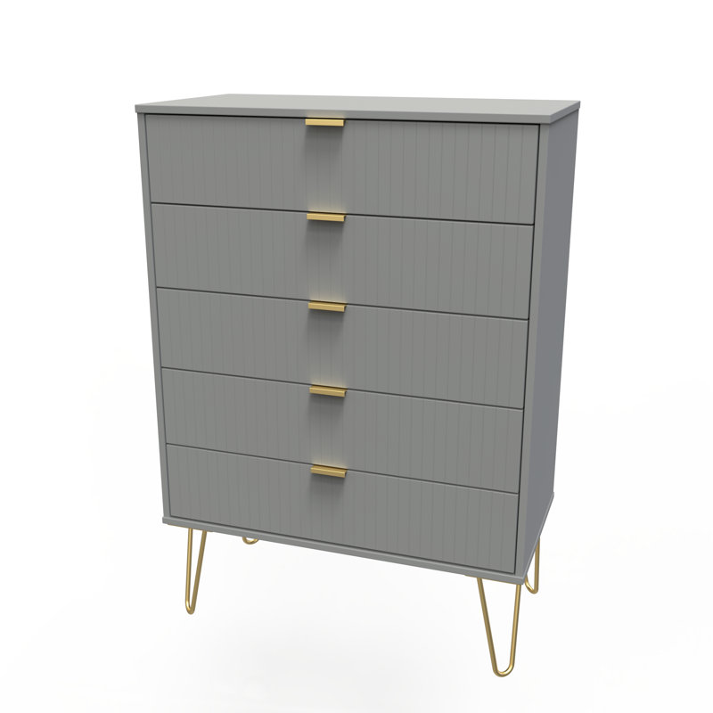 Fully Assembled Aliziah 5 - Drawer Chest of Drawers, Dusk Grey