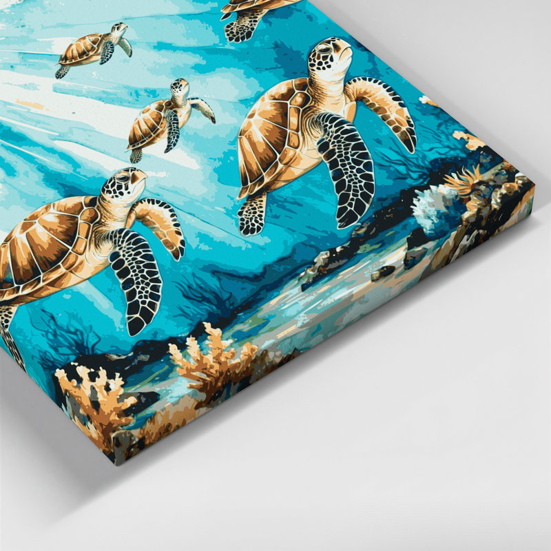 «Hawaiian Natation Turtles», art mural sur toile verte, H 12 po x l 18 po