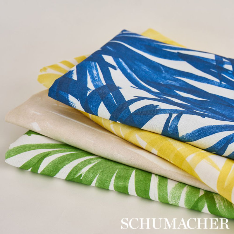 Sunlit Palm Linen Fabric, Blue
