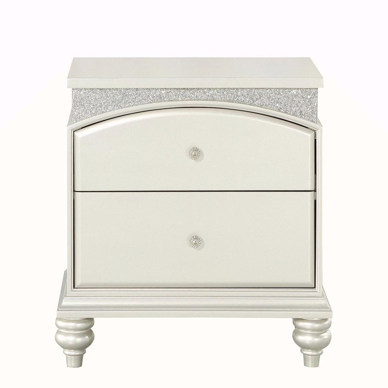 Table de chevet 2 tiroirs, Argent argent