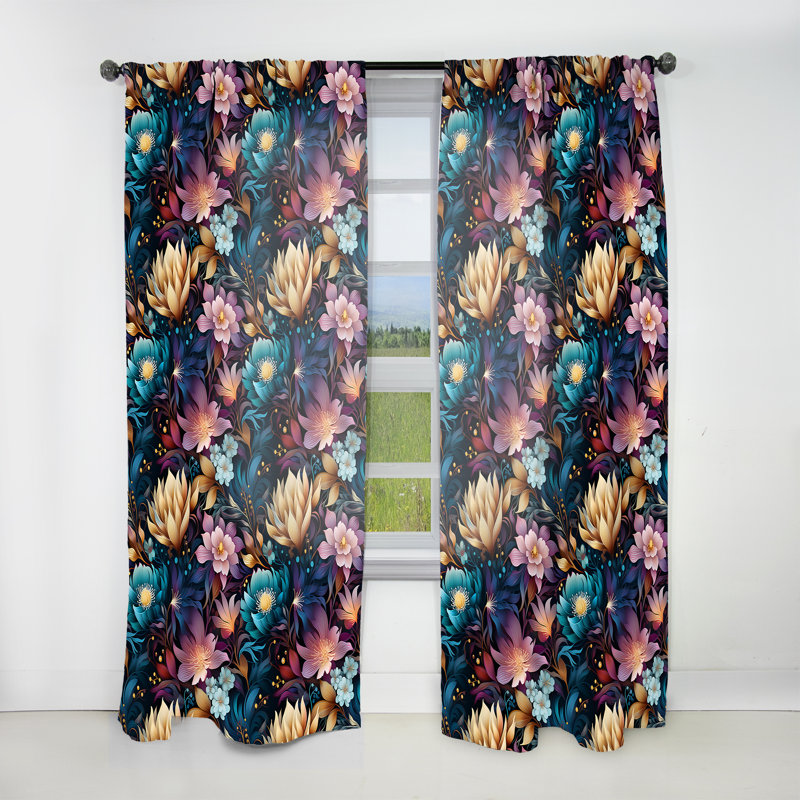 Motif marocain Boho Motif V - Rideau floral - Rideau floral obscurcissant - 1 panneaux, L 52 po x L 120 po