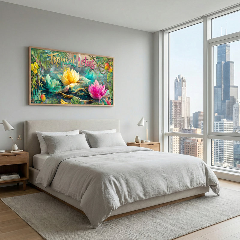Tableau encadré sur toile « Lotus tropical », 1 pièce, 147 x 71 cm, 58 po x 28 po