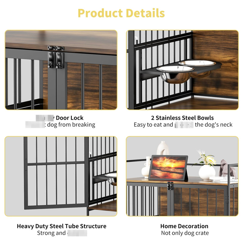 Grande cage pour chien 48 po avec 3 hauteurs différentes réglables, 43.53" H x 47.71" W x 30.93" D