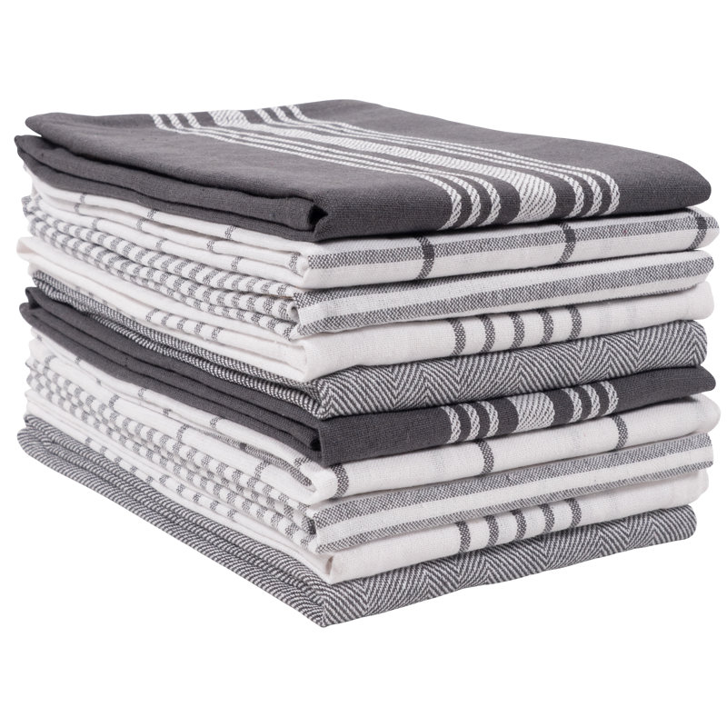 Cotton Stripe Jacquard Tea Towel Kitchen Towel, Charcoal Grey