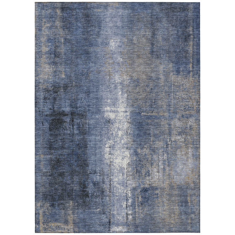 Machine Washable Indoor/Outdoor Xhevrie Navy Rug, Rectangle 10' x 14'