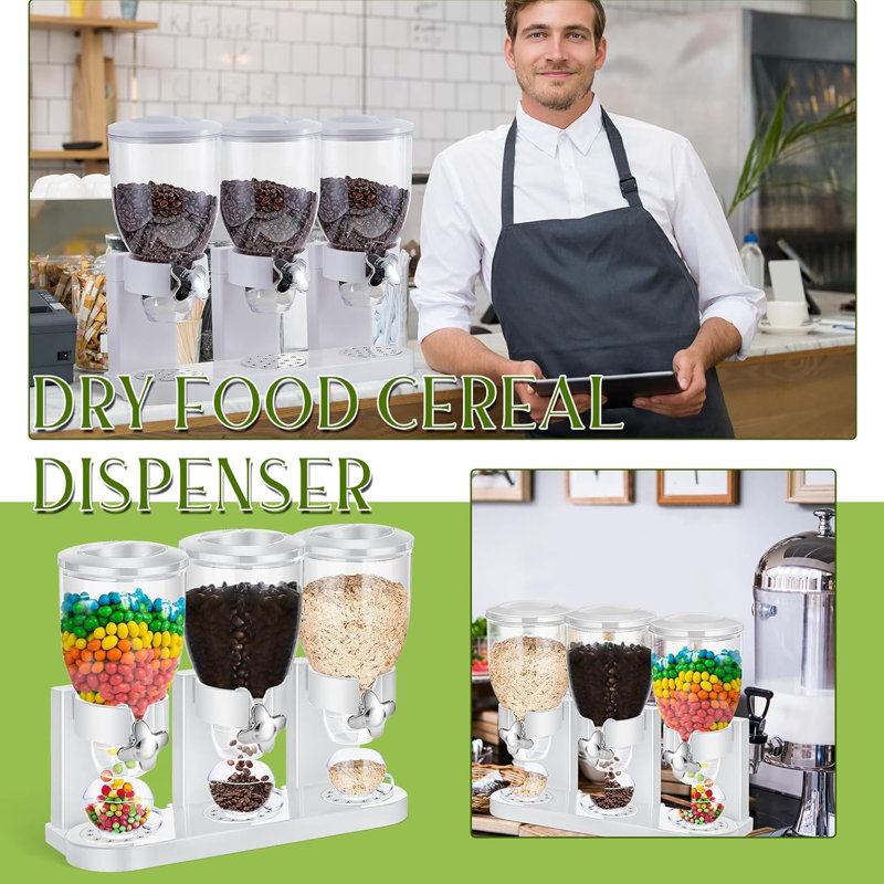 Distributeur de nourriture sèche triple contenant, Blanc