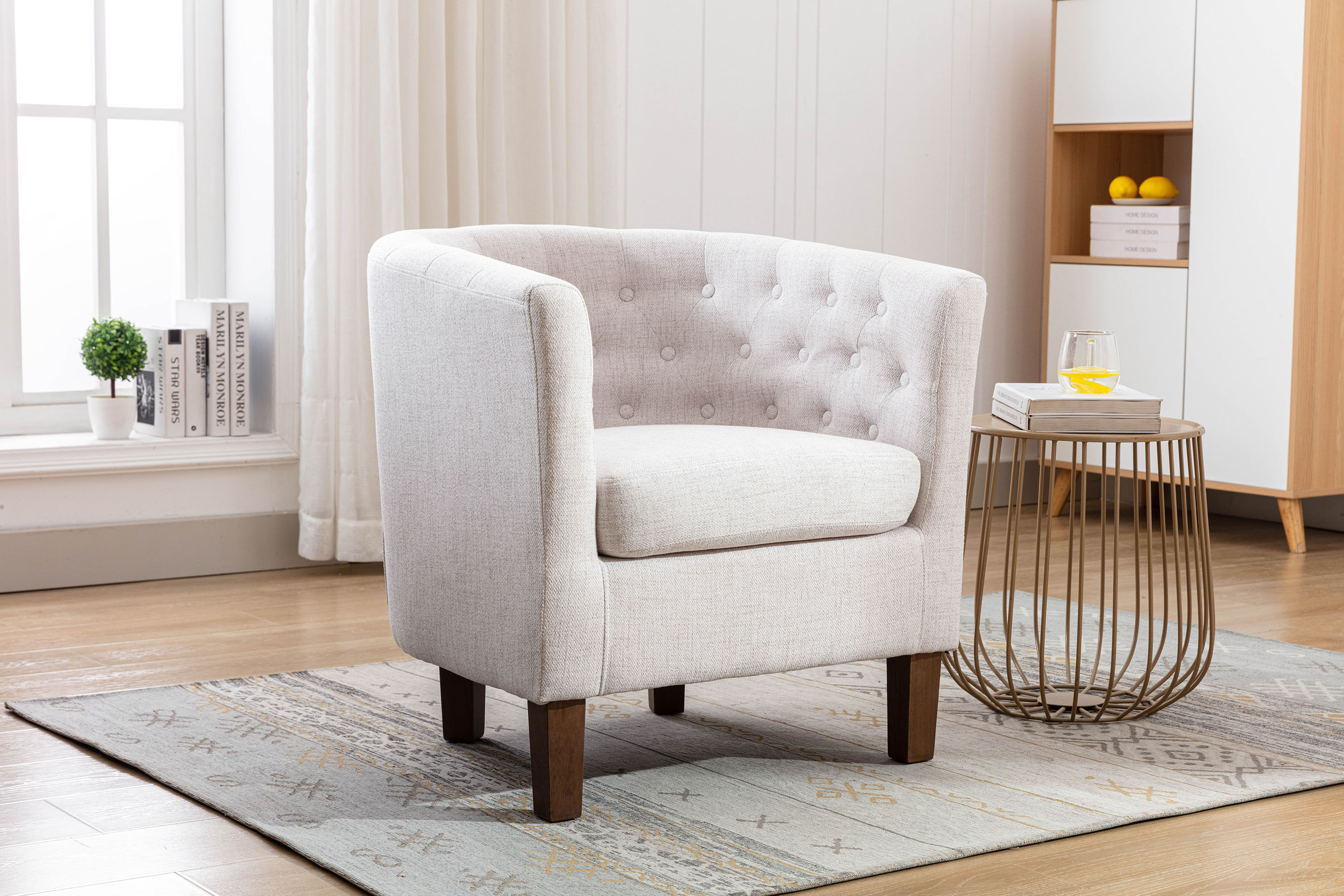 Wade Logan Fabric Barrel Accent Chair with Rubberwood Legs & Reviews