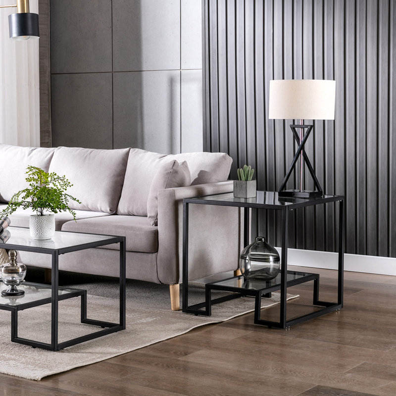 Stansberry Glass Top End Table, Clear, Black