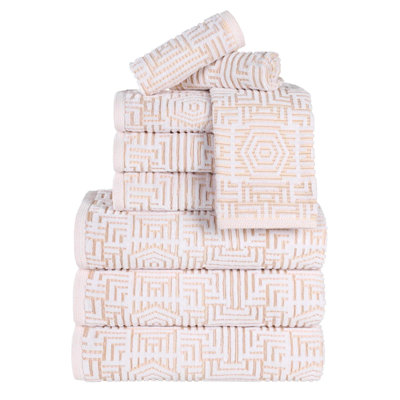 Ingry Cotton Modern Geometric 9 Piece Bathroom Towel Set