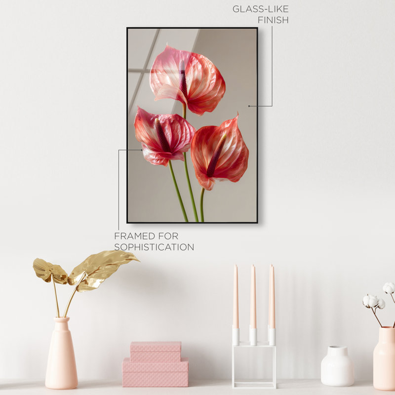 Crimson Silk Veins II High-Gloss Frameless Acrylic Glass Wall Art Floral & Botanical Print by Oliver Gal, Ready to Hang, 10 x 15