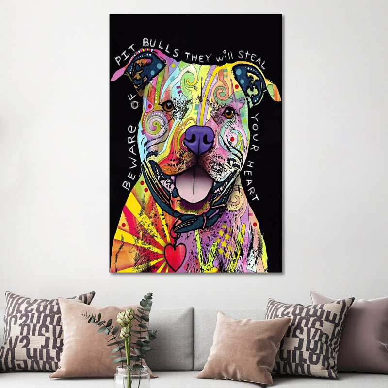 Beware Of Pit Bulls by Dean Russo - Wrapped Canvas Print, 152.5 cm H x 101.5 cm W
