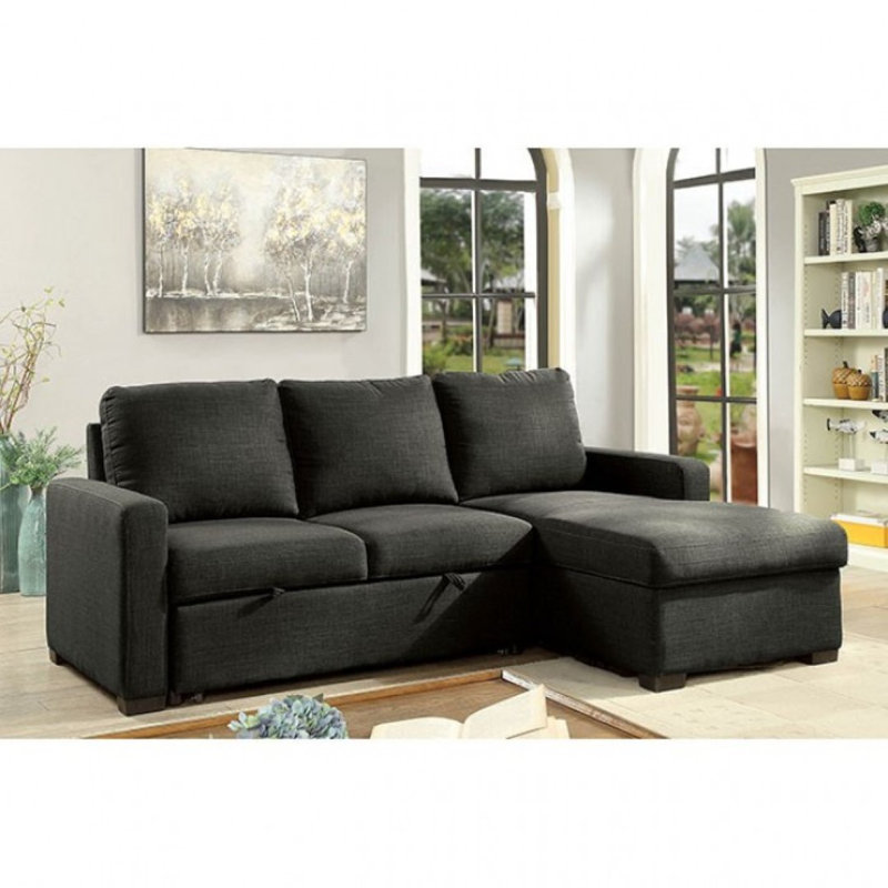 Lizabeth Upholstered Polyester Blend L-Shaped Sofa Bed, Dark Gray