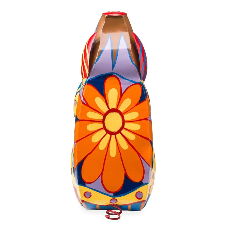 Colorful Folk Art Pig Metal Outdoor Side Table