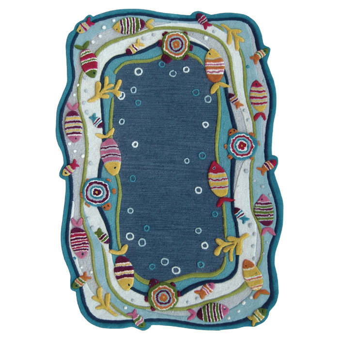 Tapis bleu Ashana Under the Ocean, Rectangle de 5 pi x 8 pi