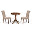 L'ensemble de 3 tables de salle à manger modernes comprend une table ronde en bois avec piédestal et 2 chaises de salle à manger Parson en tissu brun clair et acajou-913428049-913428048