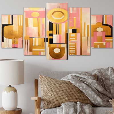 Paradise City Vintage Boho Chic Minimalisme I - Décoration murale géométrique moderne - 5 panneaux