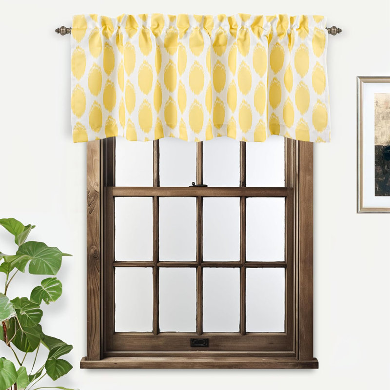 Yellow Geometric Polka Dot Rod Pocket Window Valance