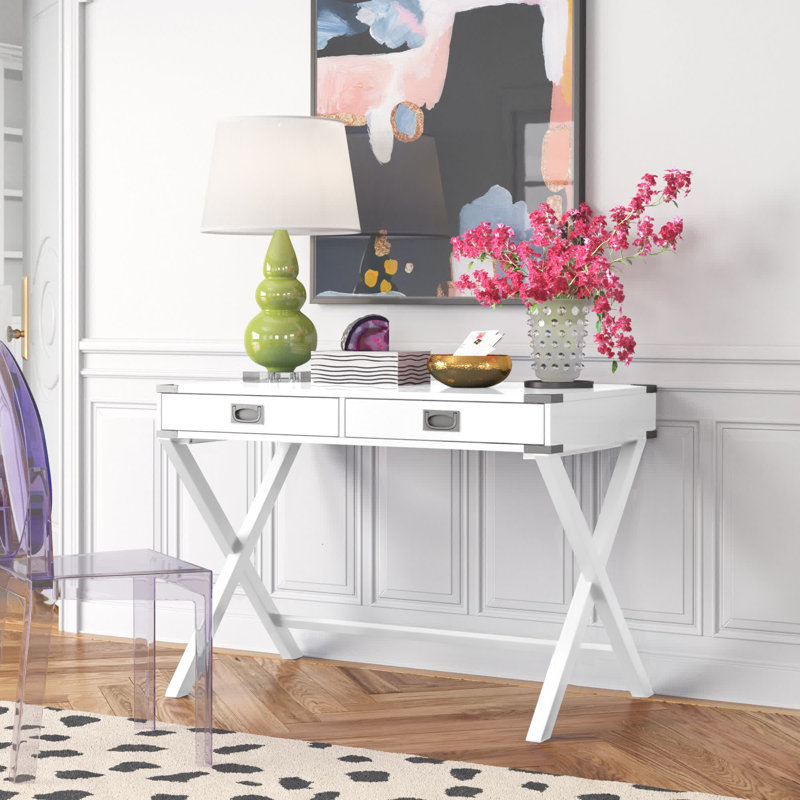 Whetzel Solid and Manufactured Wood Writing Desk , White