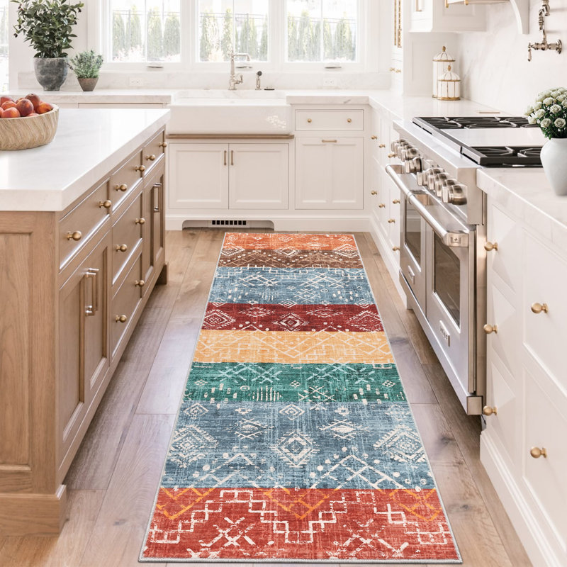 Boho Machine Washable Rug for Living Room Modern Non-Slip Rug for Bedroom Stain-Resistant Low Pile Rugs for Dining Room