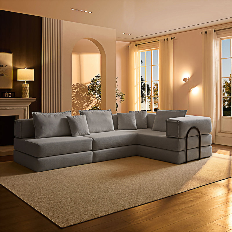 Canapé modulaire rembourré avec coussins, Beige / Blanc