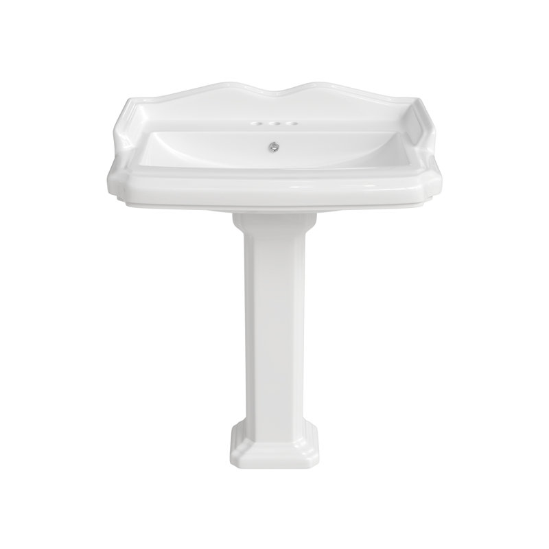 Lavabo de salle de bain rectangulaire sur pied en porcelaine vitrifiée de 35,4 po de hauteur avec trop-plein