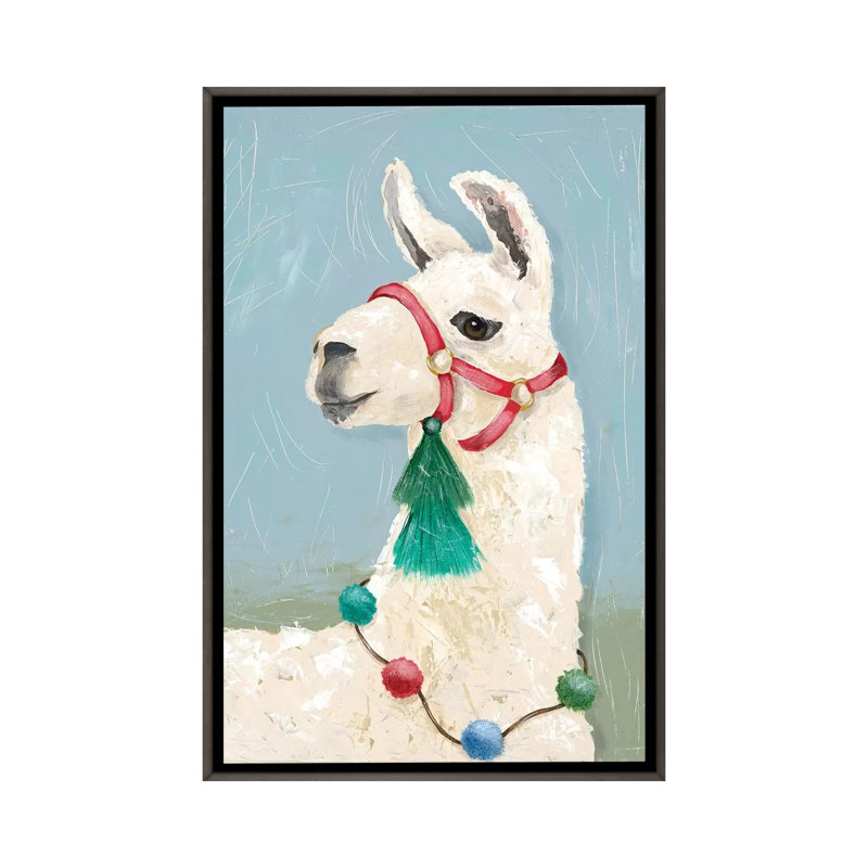 «Painted Llama I» par Jade Reynolds - reproduction, H 40 po x l 26 po x P 1,5 po, Toile avec cadre en bois rustique foncé