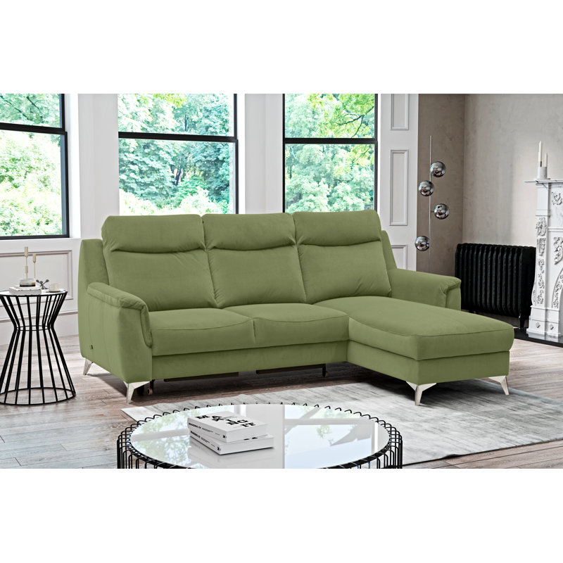 Izola 3 Seater Velvet Sofa Bed, Right Hand Facing, Green Grey
