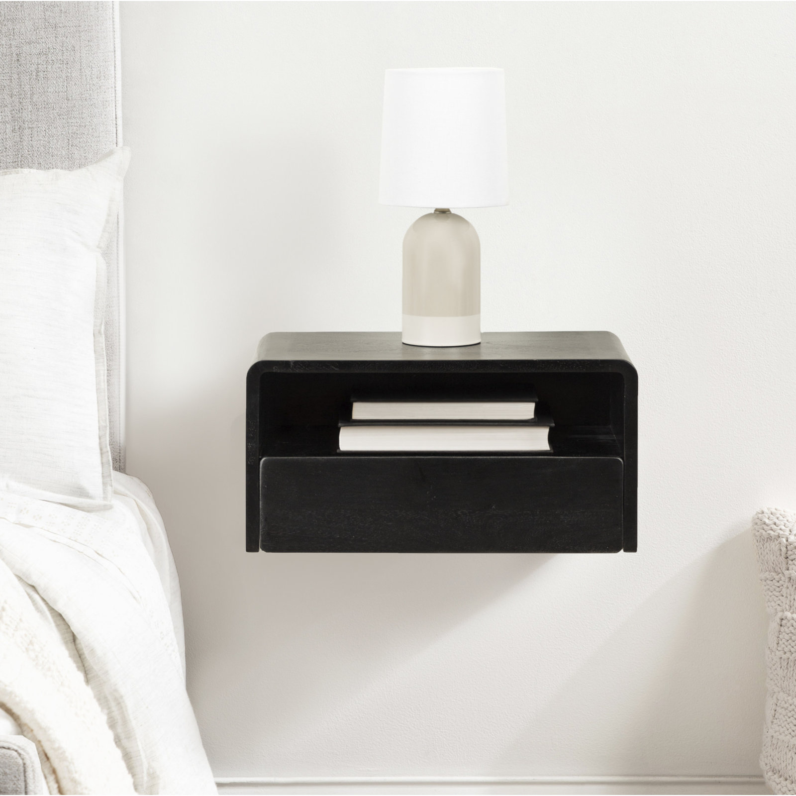 Langley 9'' Tall Solid Wood Floating Shelf, Black