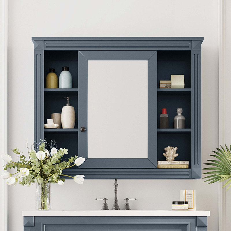 Armoire de rangement murale de salle de bain 35 po x 28 po, Bleu