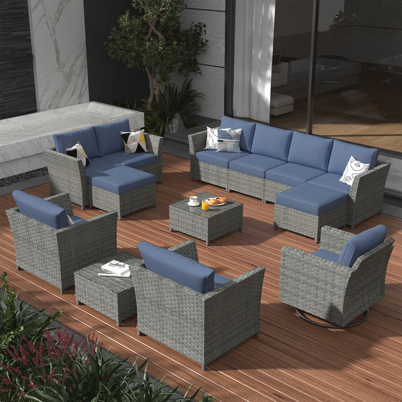 Kirill 9 - Person Patio Conversation Set with Cushions, Blue