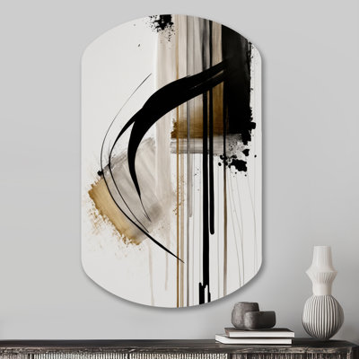 Black, White And Gold Expression I - Asymmetrical Abstract Metal Wall Decor, Cylinder Metal Wall Sculpture Print