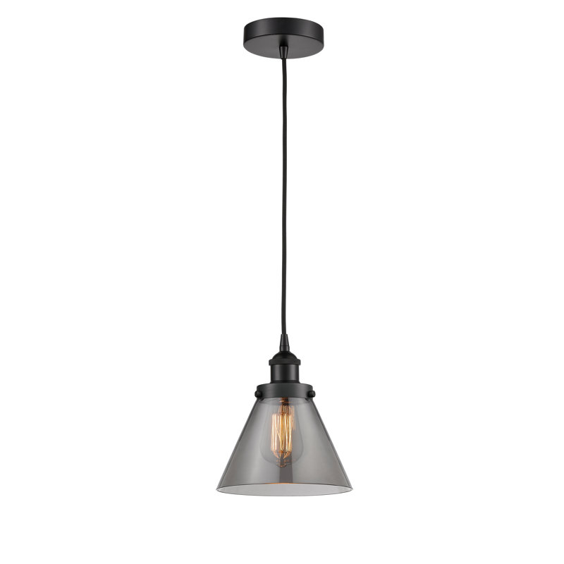 Mini-luminaire suspendu 1 lumière Cone, H 9,75 po x l 7,75 po x P 7,75 po, Gris, Noir mat