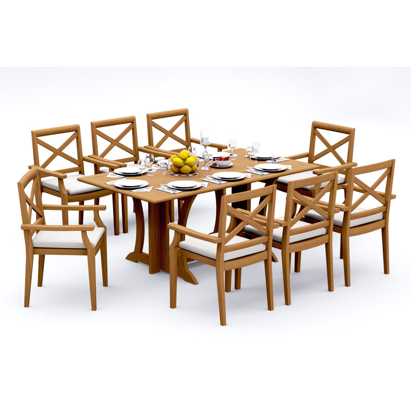 Ensemble de salle à manger 5 pièces en bois de teck de qualité A: console rectangulaire pliante Warwick et 4 chaises empilables Damarrea # 11GR1504