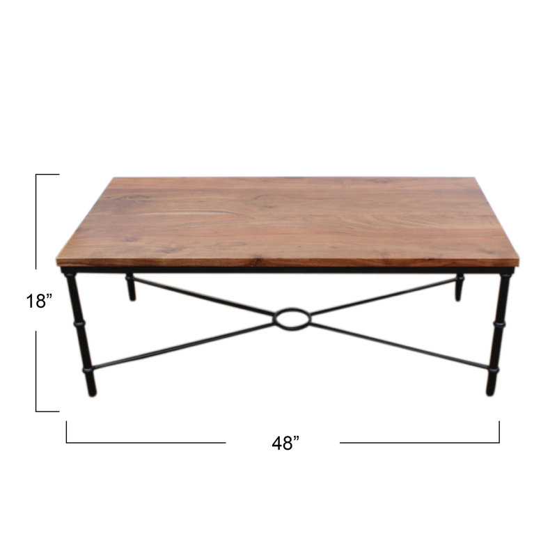 Saratoga Rustic Solid Wood and Metal Coffee Table, Warm Walnut