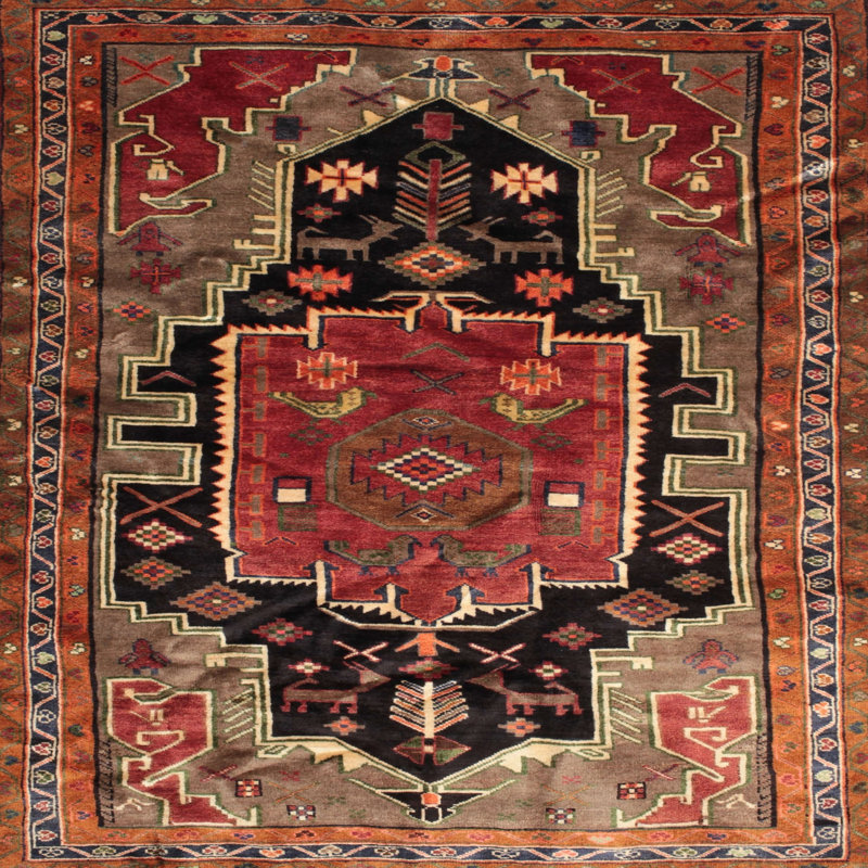 Tapis rouge / noir en laine Krisdapor, Carré 8 pi