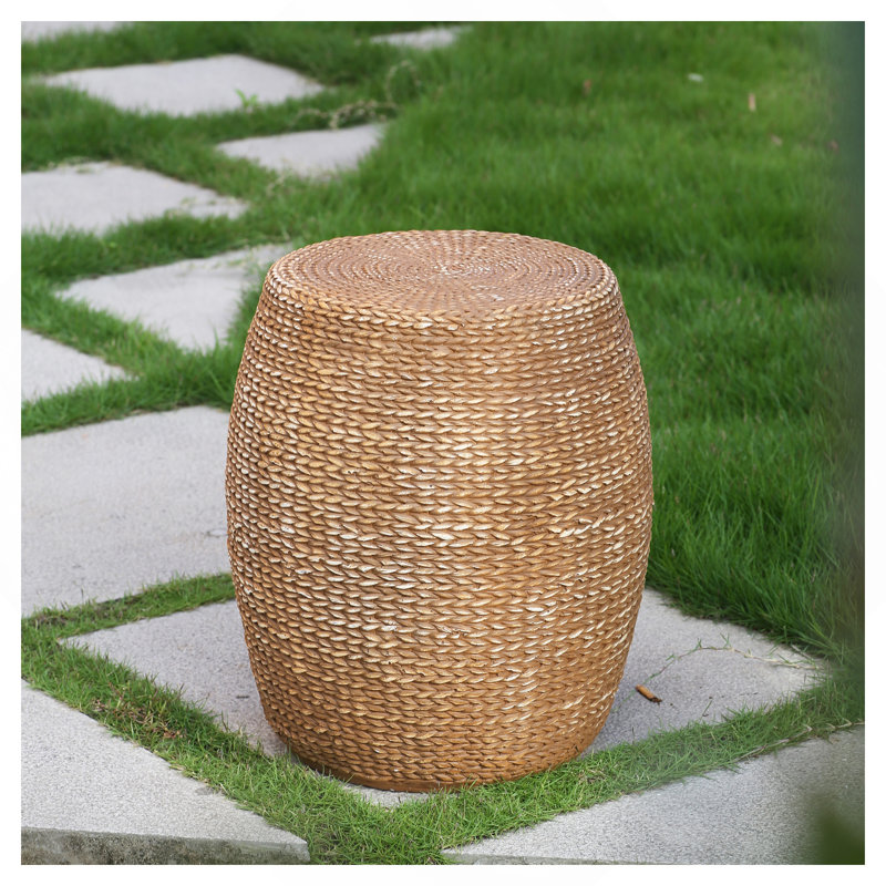 Outdoor Patio Drum-Shaped Side Table, Brown