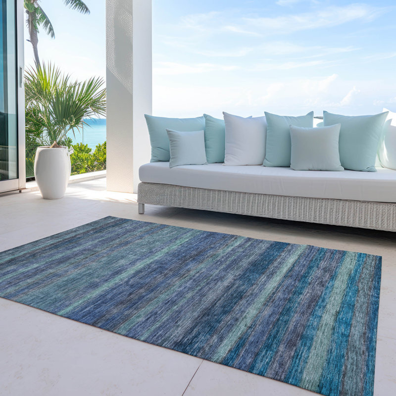 Addison 3' x 5' Blue Synthetic Stripe Washable Rug