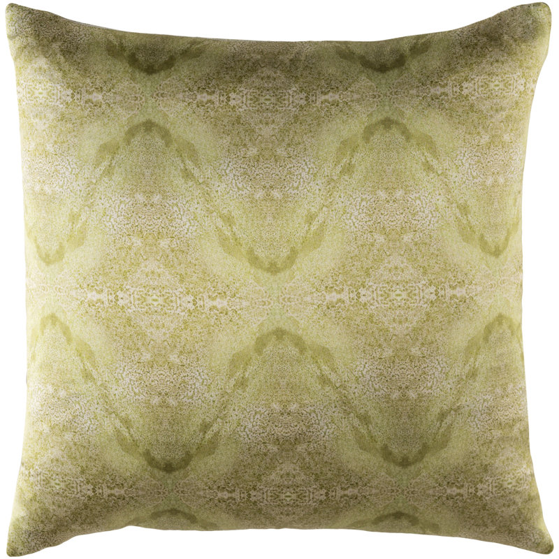 Kalos Square Silk Throw Pillow, 22" H x 22" W x 4" D, Down, Neutral/Green