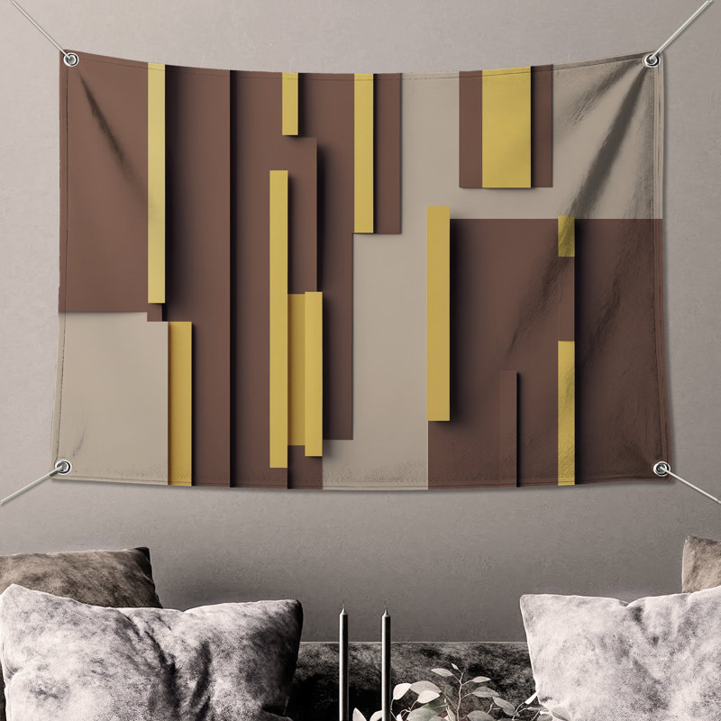 Tapisserie murale blocs rectangulaires bruns jaunes, H 68 po x l 80 po avec 4 œillets