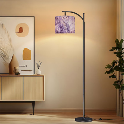 Arc Floor Lamp with Adjustable Lampshade Purple marble stone backgrounds Standing Lamp 3 Color Temperatures Dimmable Tall Pole Lamp with Foot Switch for Bedroom