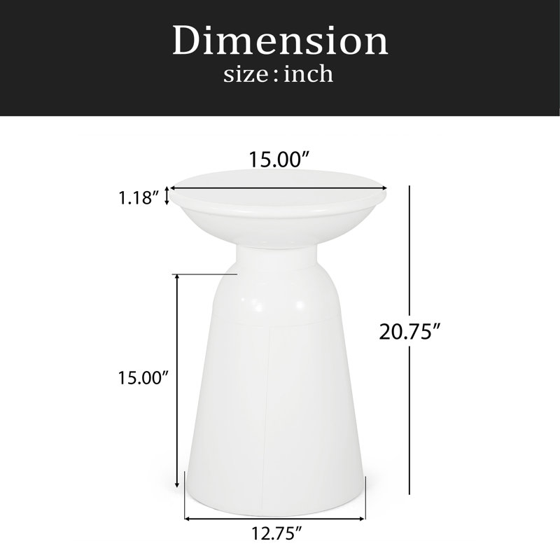 Outdoor Metal End Table -Large, White